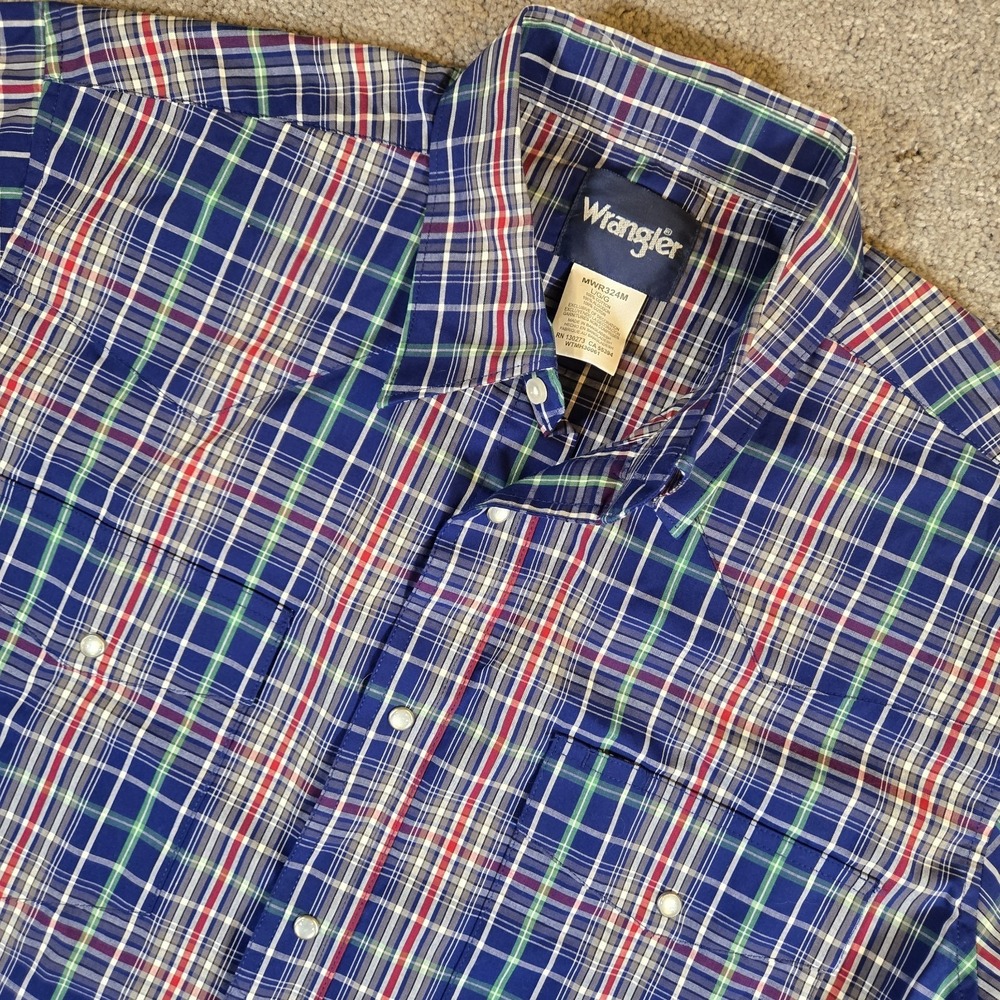 Vintage Wrangler Pearl Snap Plaid Western‎ Short Sleeve Shirt Size Large Plaid